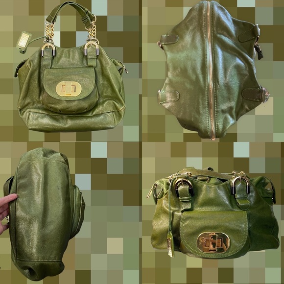 Badgley Mischka Platinum Connie XL hobo bag green and gold turn lock #030 - Picture 12 of 12